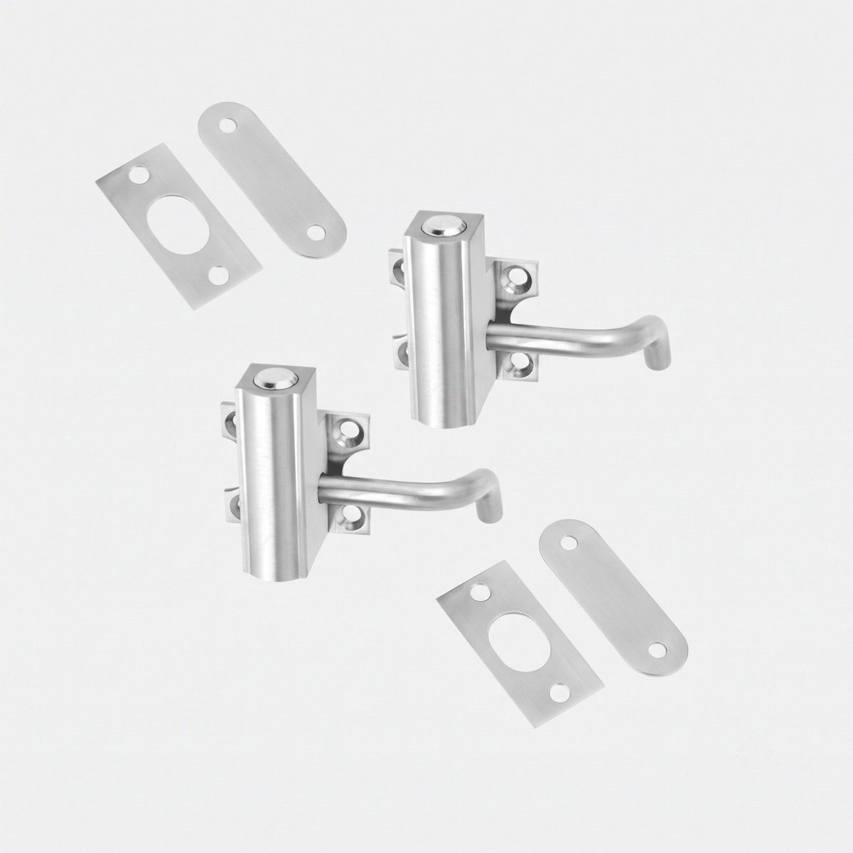 Kent automatic tower bolt solid brass set in stainless steel finish with top and bottom units and mounting plate