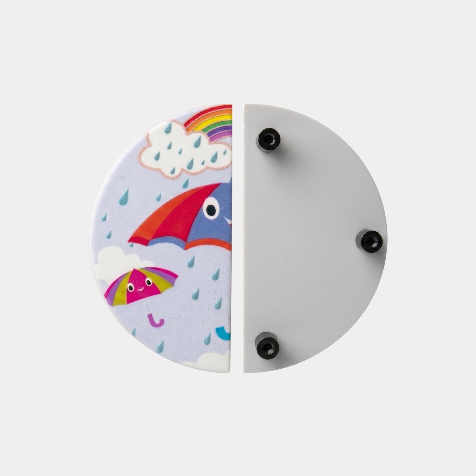 Rear view of split circle kids handle showing three point secure bolt fixing