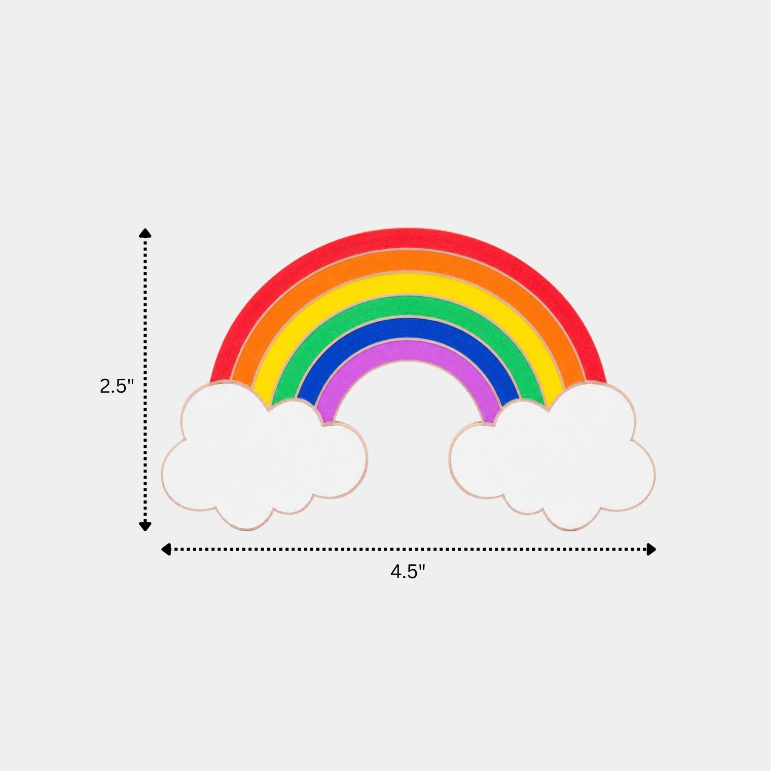 Large 4.5 inch rainbow acrylic wardrobe door handle with cloud accents showing dimensions for kids room furniture