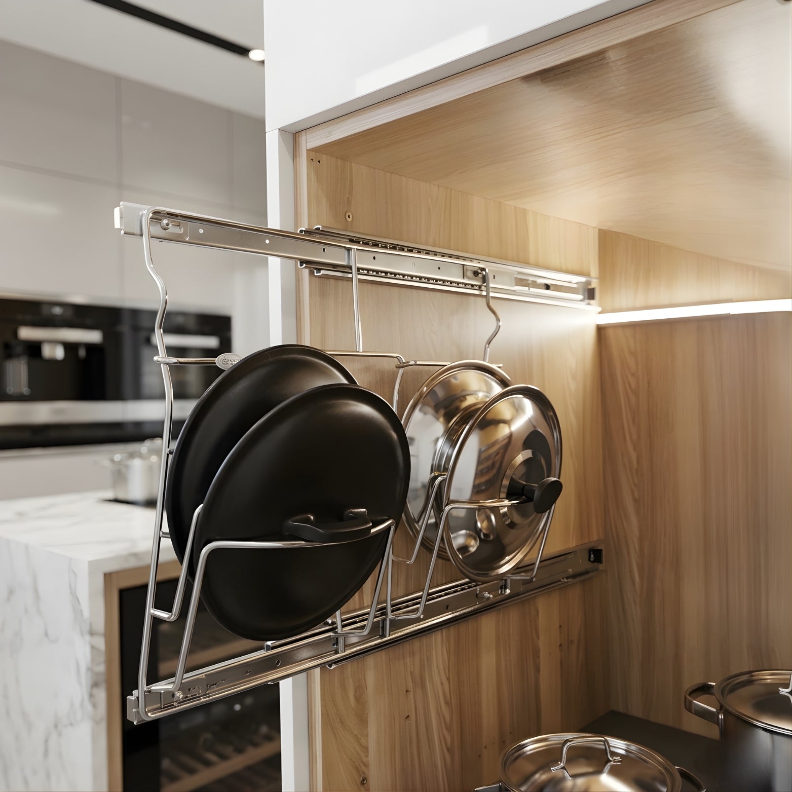 Modular kitchen lid organizer installed in Bangalore home