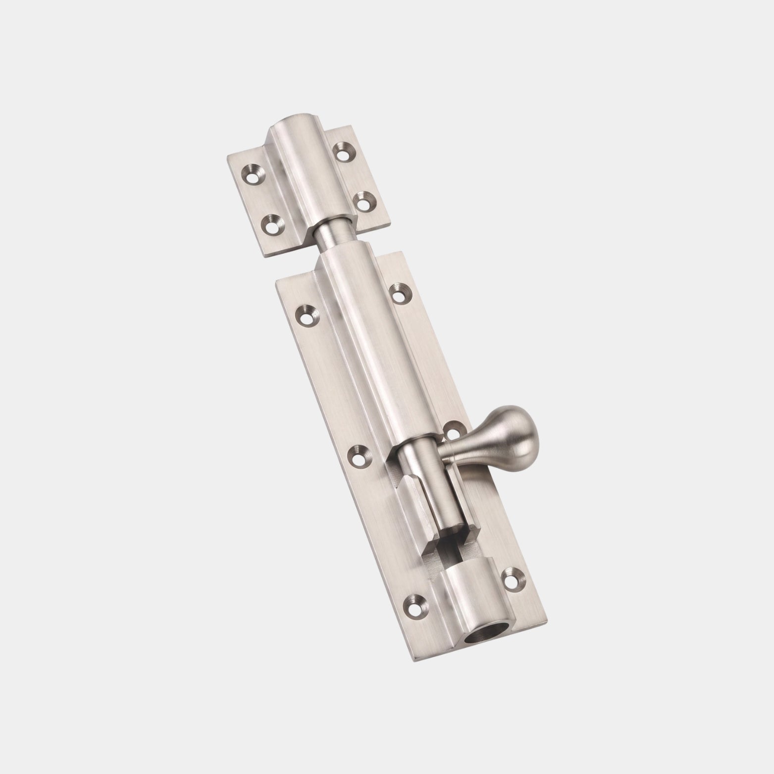 Matt satin finish stainless steel door tower bolt with bulbous teardrop knob
