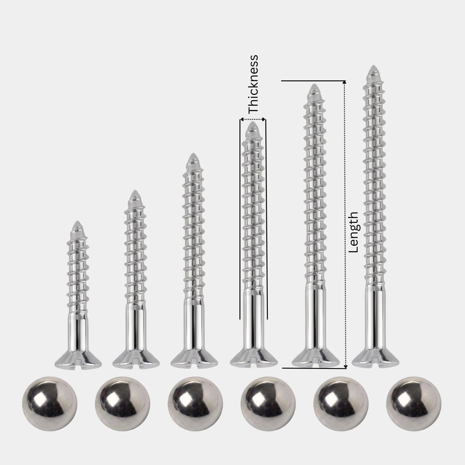 Mild steel flat head mirror screws with stainless steel finish for glass and wall mounting
