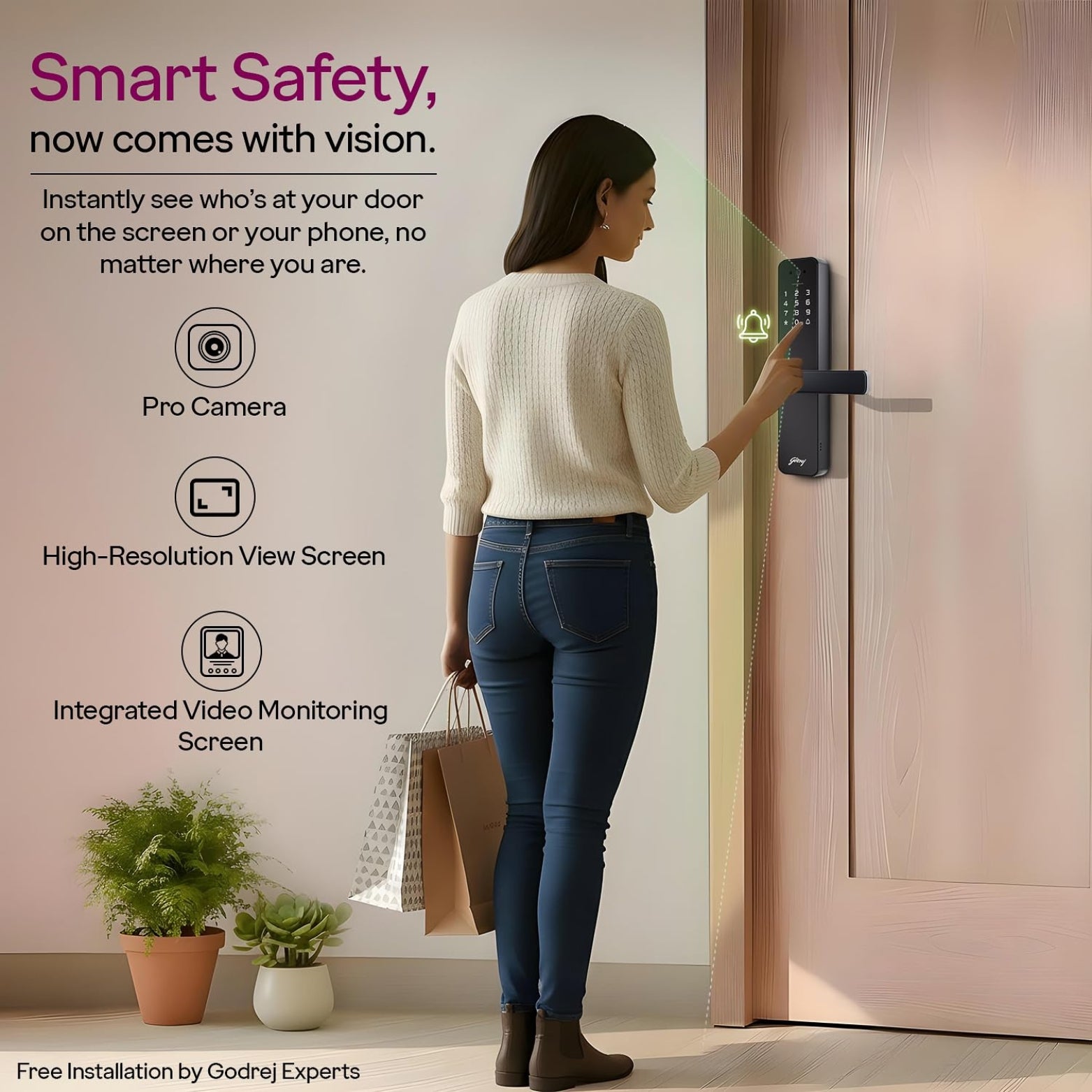 Heavy-duty motorized locking bolts of the Godrej 9690 smart lock for maximum door security