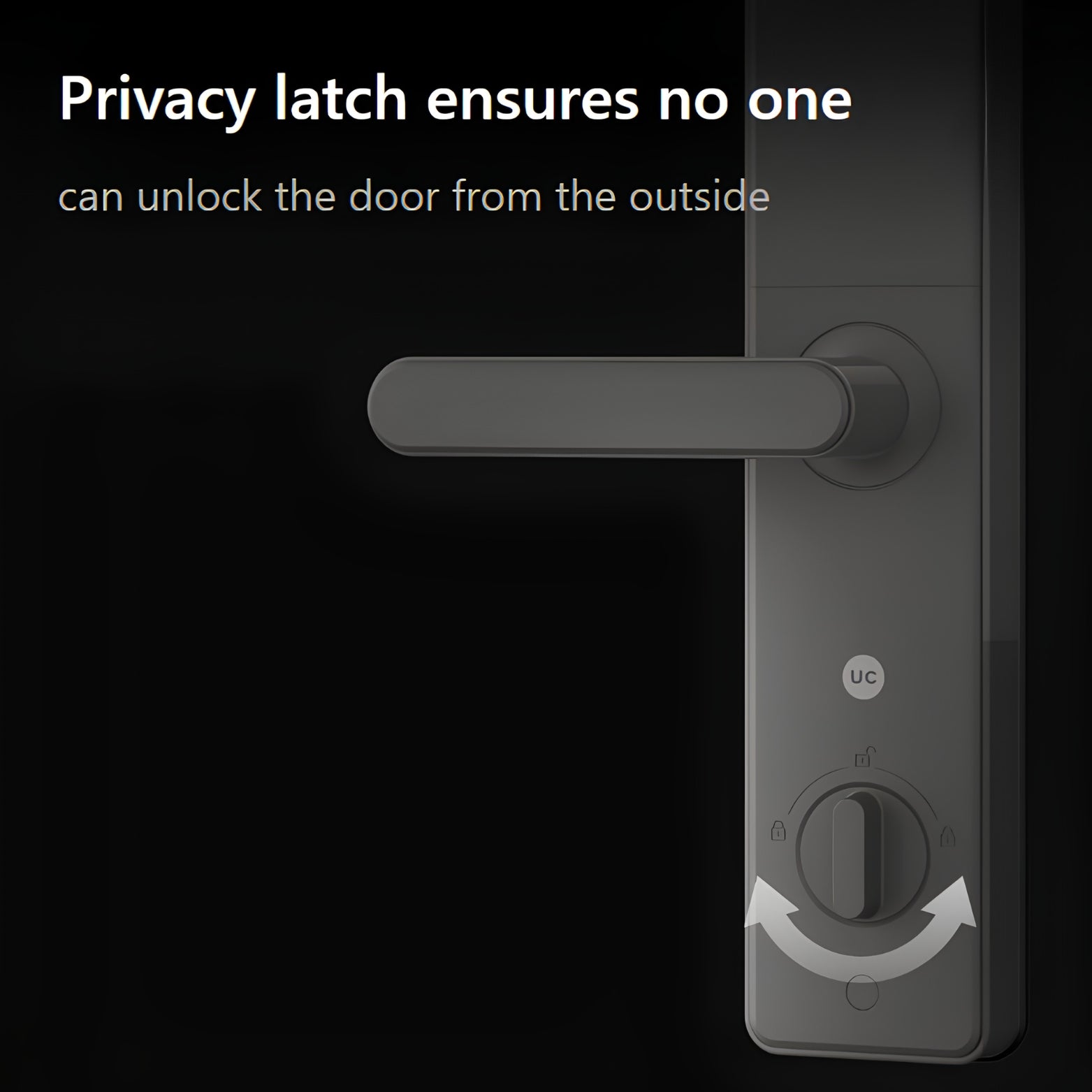 Interior view of Native smart lock featuring a mechanical privacy latch knob to prevent external unlocking