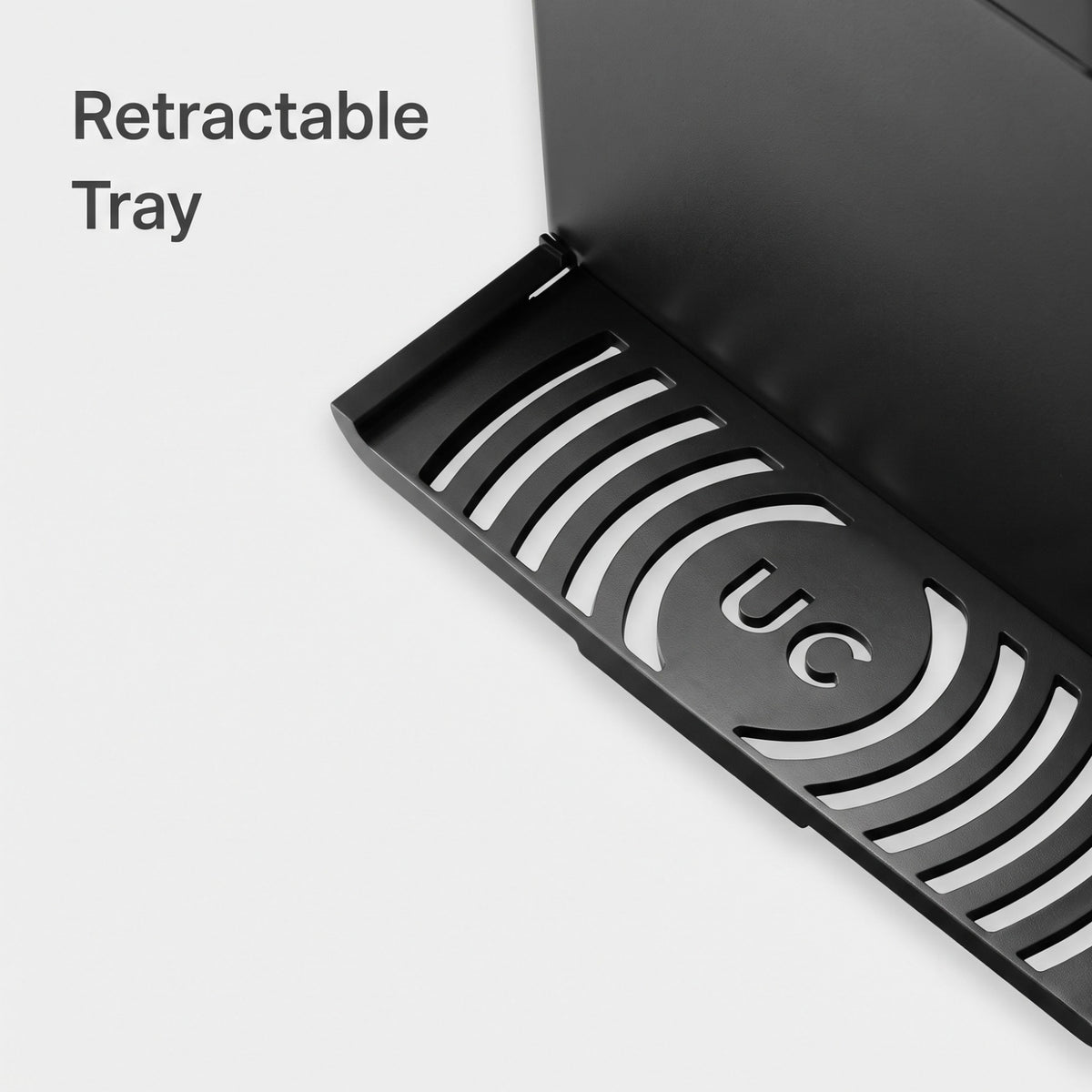 Close-up of the Native M1 Pro's convenient, space-saving retractable tray featuring the Urban Company logo.
