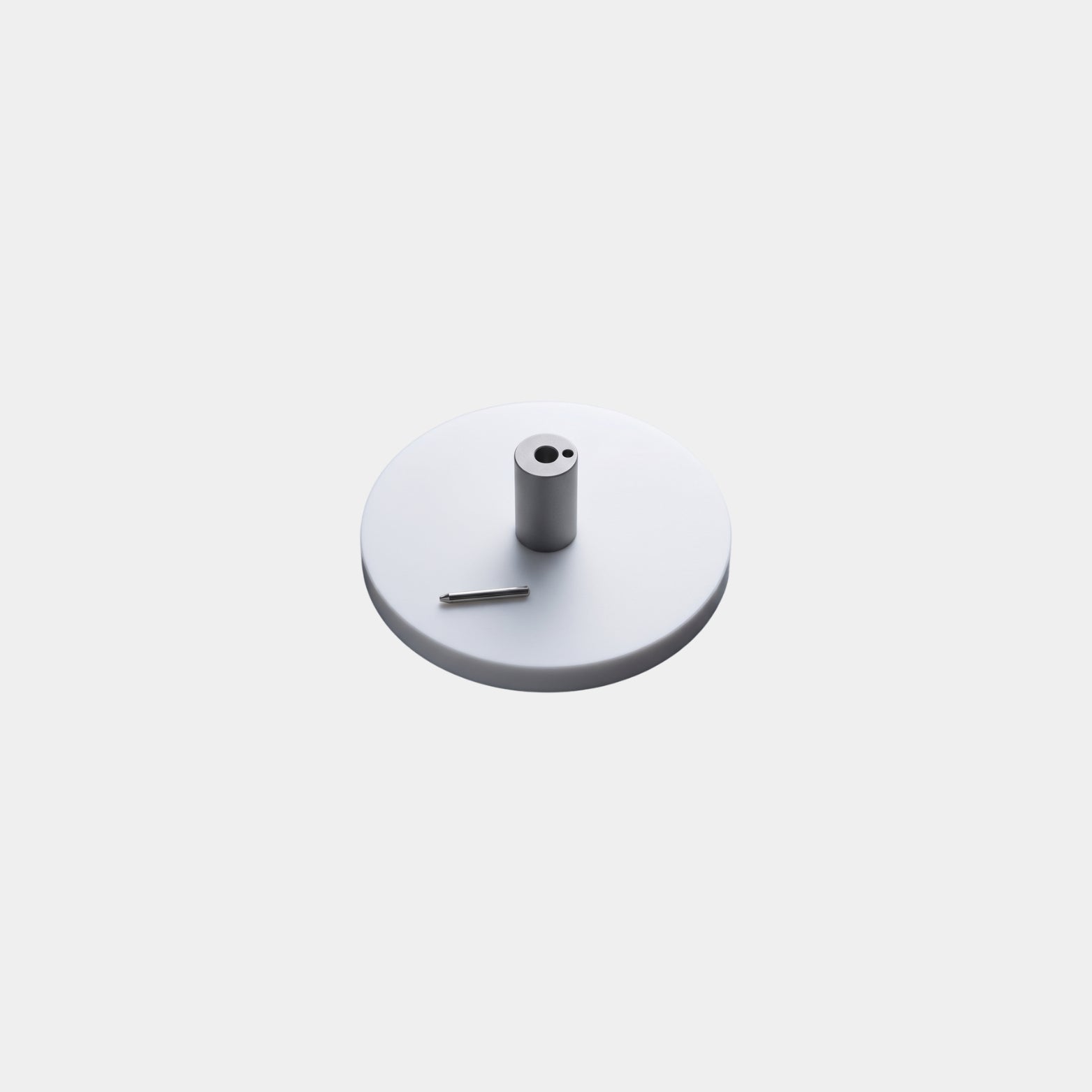 Close-up technical view of the acrylic drawer knob's rear metal anchor stud and alignment pin assembly.