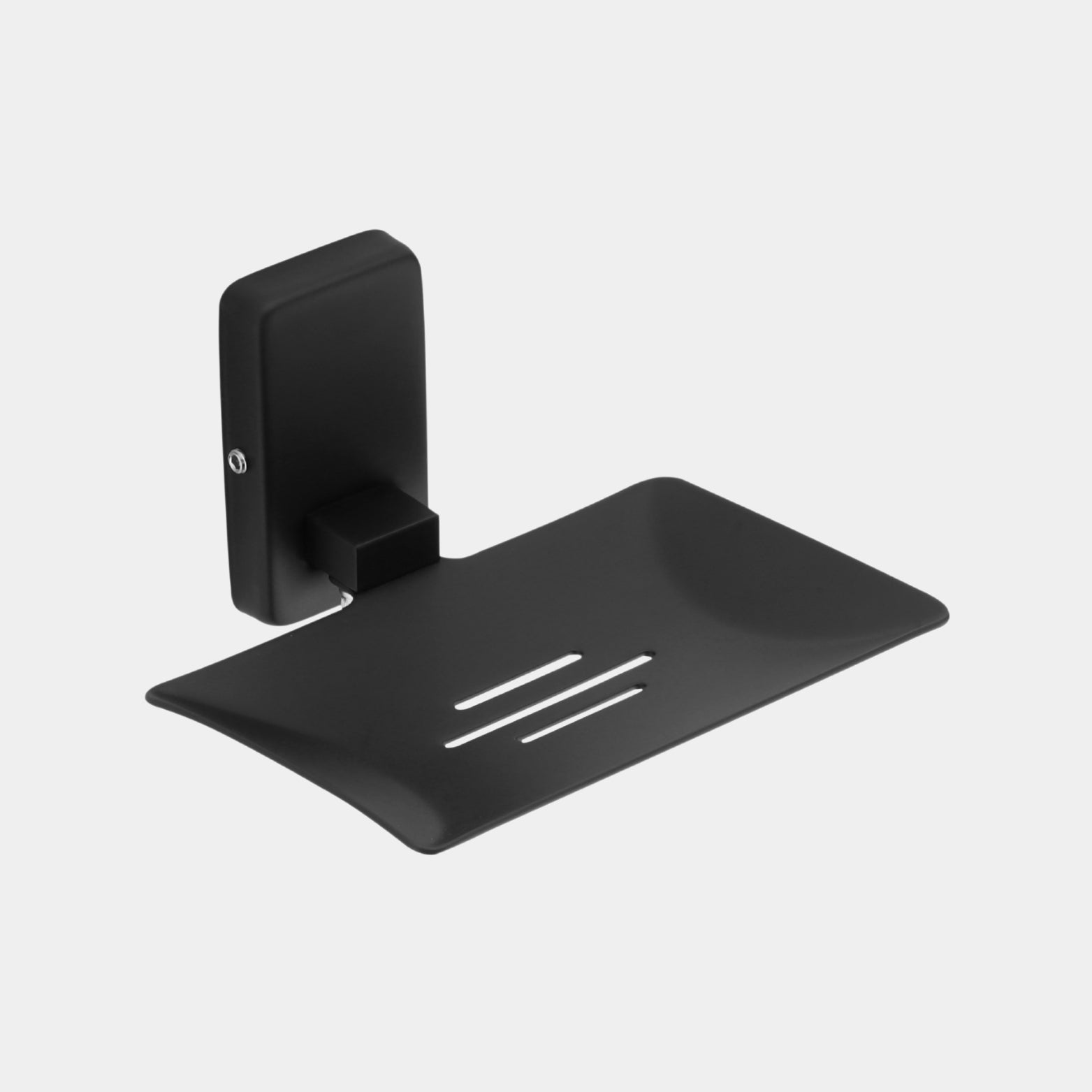 Close up view of premium anti rust SS304 bathroom soap tray in matt black finish