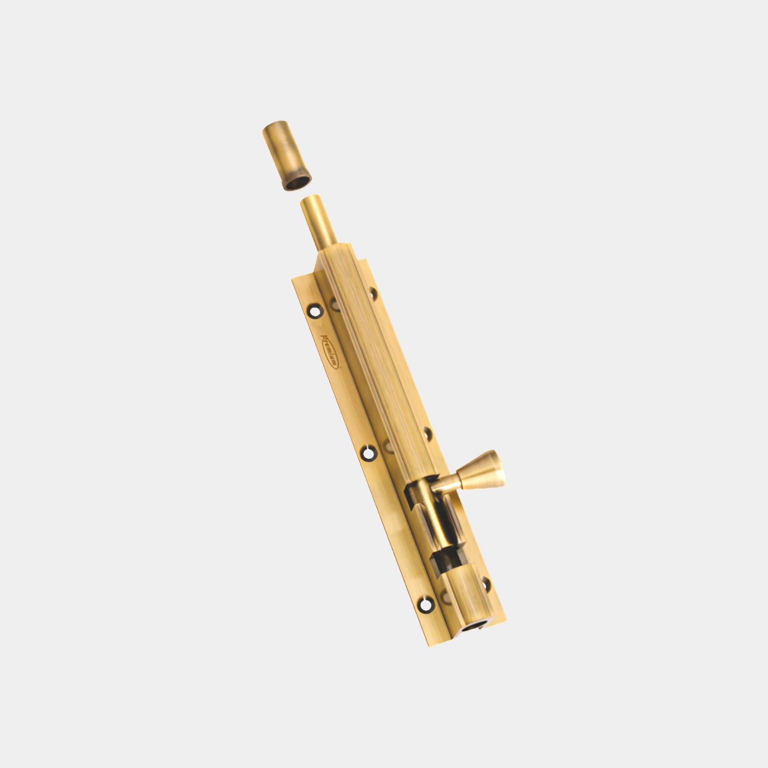Premium brass finish heavy-duty tower bolt latch with matching keeper, isolated on a white background