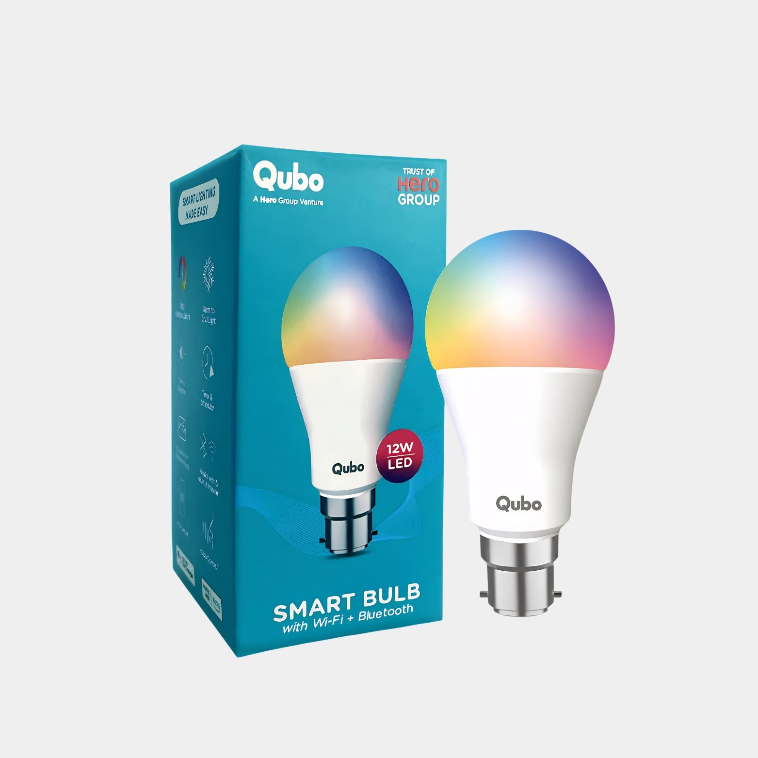 Qubo 12W B22 Smart LED Bulb showcasing 16 million colors application control at Hardware Depot