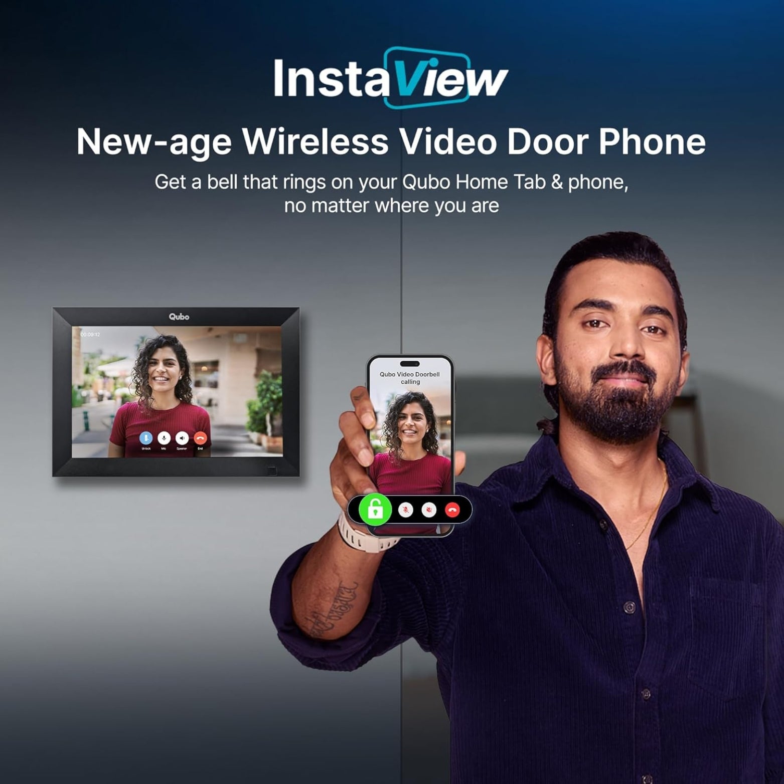Qubo InstaView wireless video door phone with 2K resolution and portable Home Tab receiver