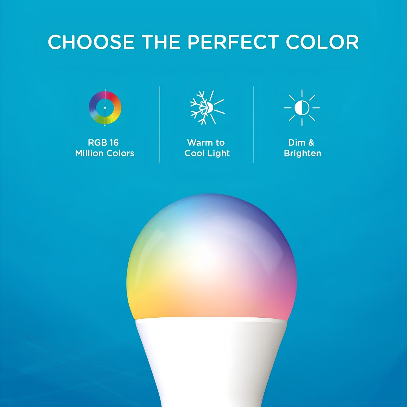 Graphical showcase of Qubo 16 million colors warm to cool lighting adjustment and dimming metrics