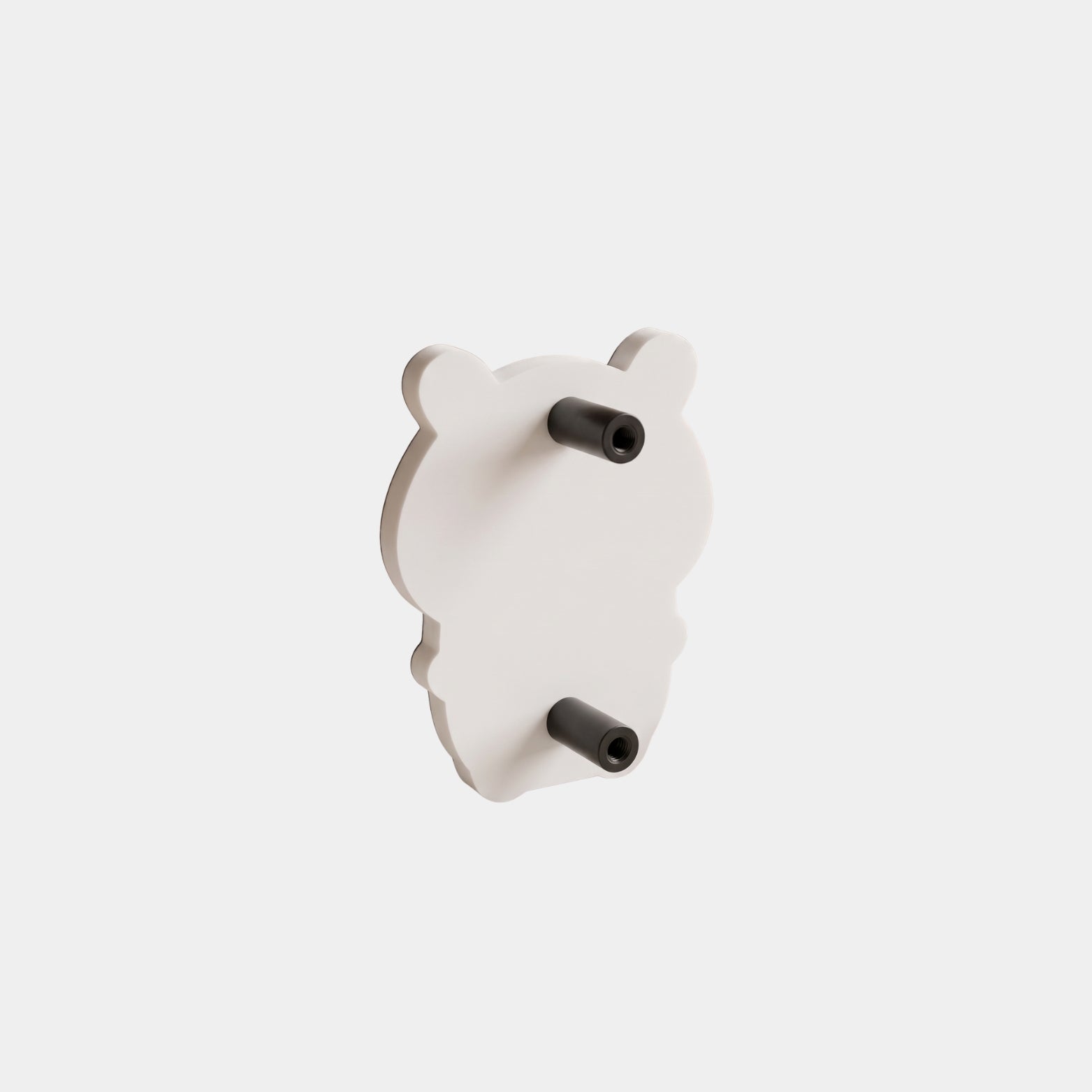 Rear view of panda theme children cabinet handle illustrating solid metal screw threads for reliable wood shutter installation