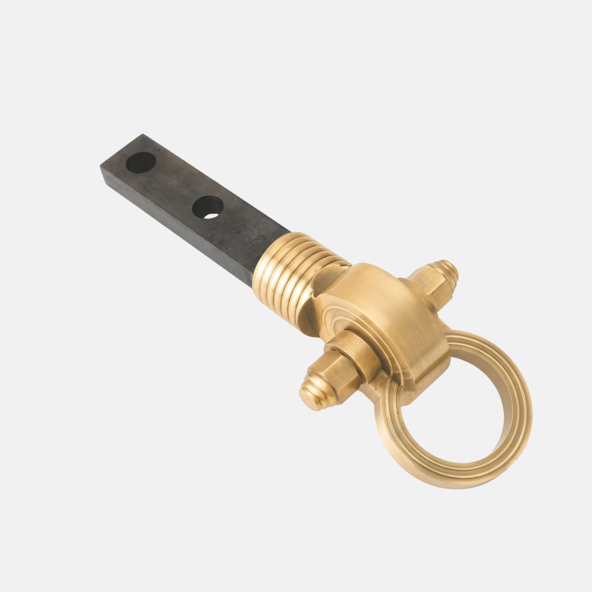 Single ball bearing cast-in-place brass ceiling anchor with circular ring design.