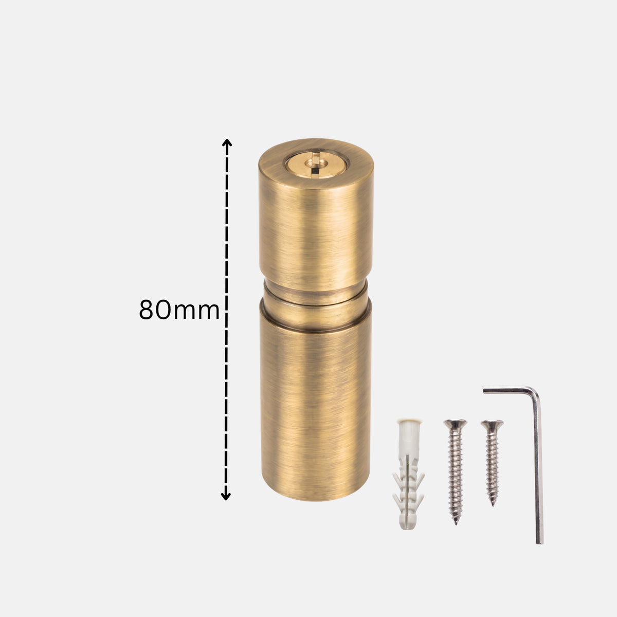 Round solid brass magnetic door stopper 80mm height with mounting screws wall plug and allen key Hardware Depot Bangalore
