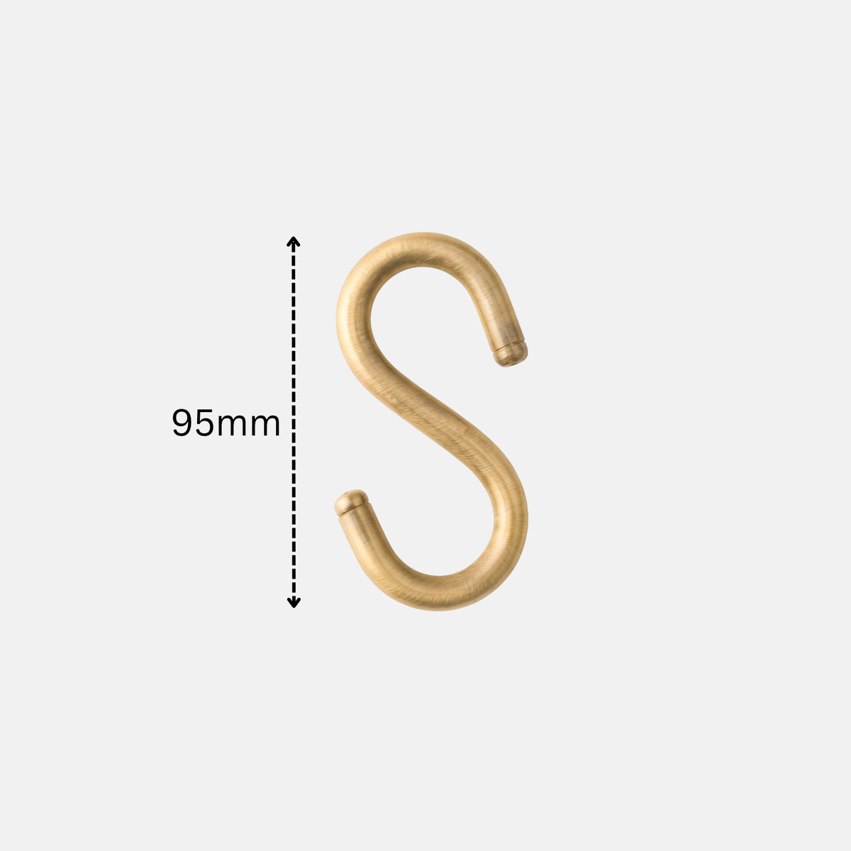 95mm dimension measurement guide for solid brass S hook available at Hardware Depot and SS Hardware Bangalore