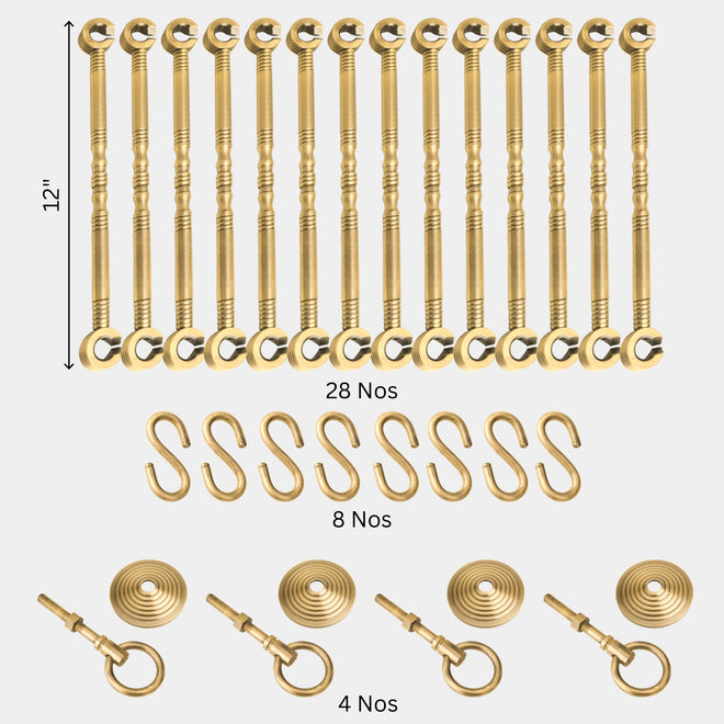Solid Brass Zulla Fittings | 28 Rods & 8 S-Hooks | Bangalore – Hardware ...