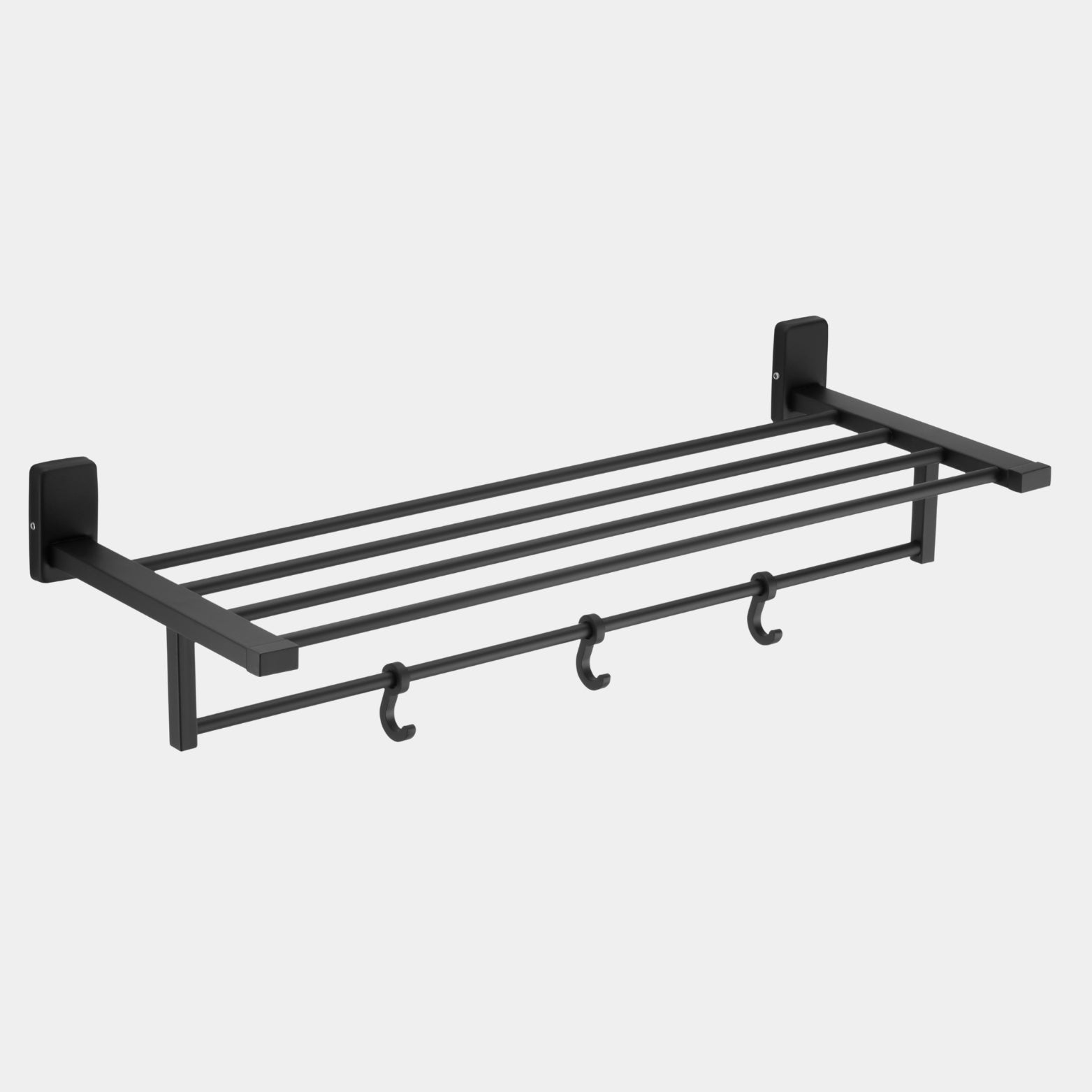 Sparrow 24 Inch SS304 Bathroom Towel Rack in Matte Black finish with white towels on marble wall