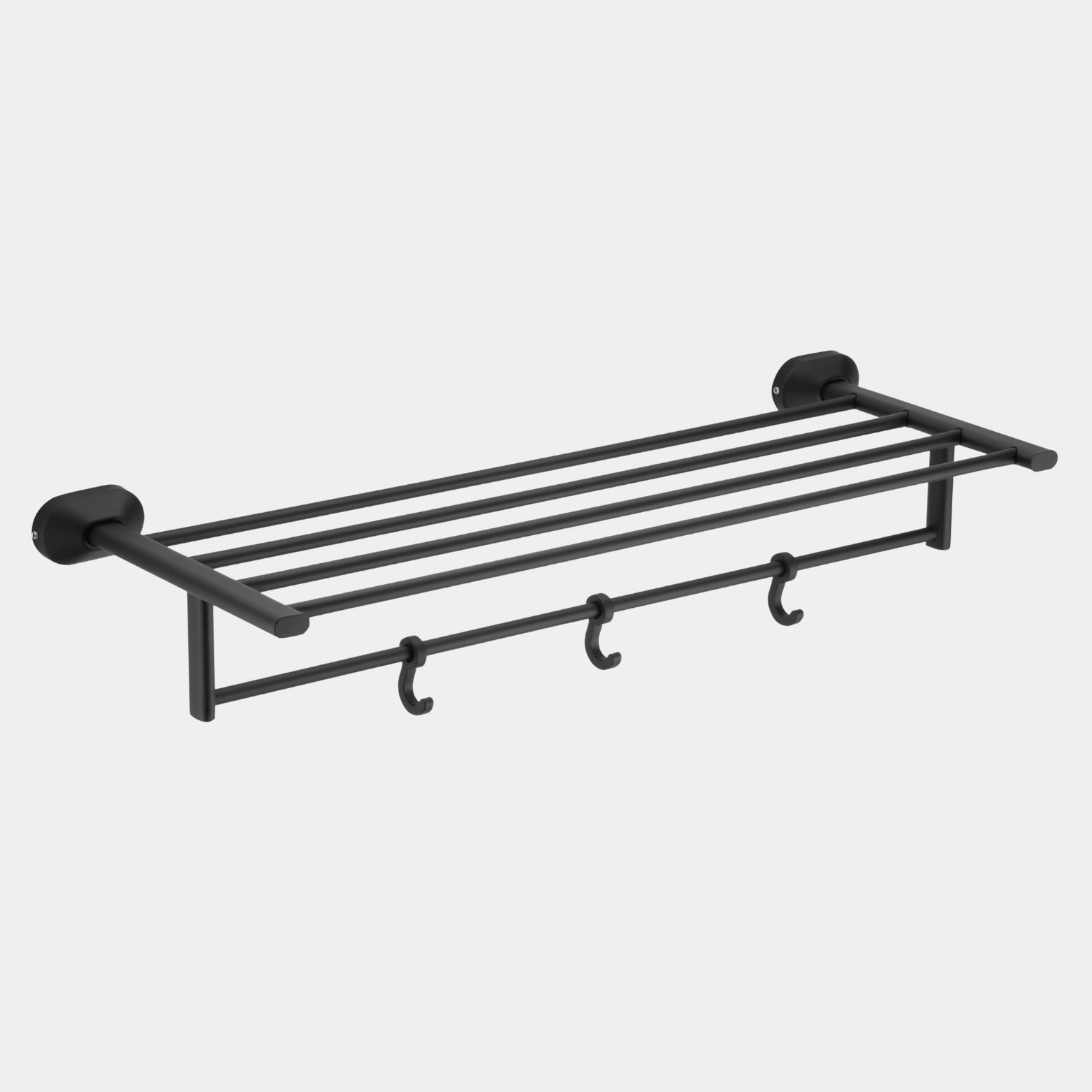 Sparrow wall-mounted heavy-duty dual-tier towel organizer in matte black finish with clean lines