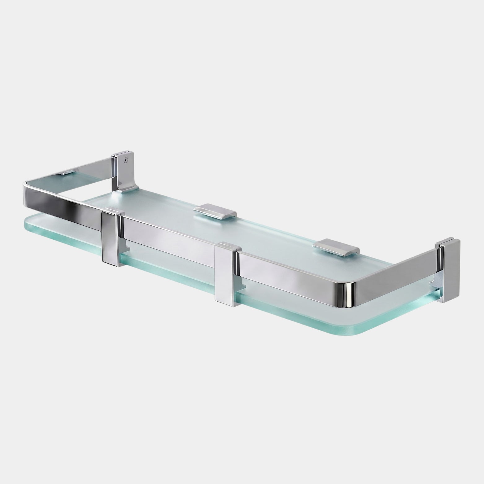 Sparrow chrome finish 5x12 inch heavy-duty 8mm frosted toughened glass shelf on a clean white background
