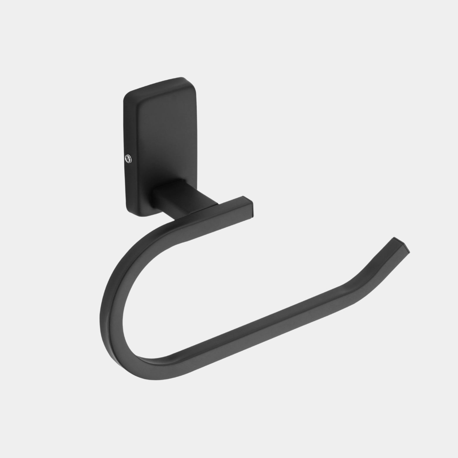 High-resolution product isolated view of the Sparrow matte black stainless steel towel ring showing sleek architectural contours.