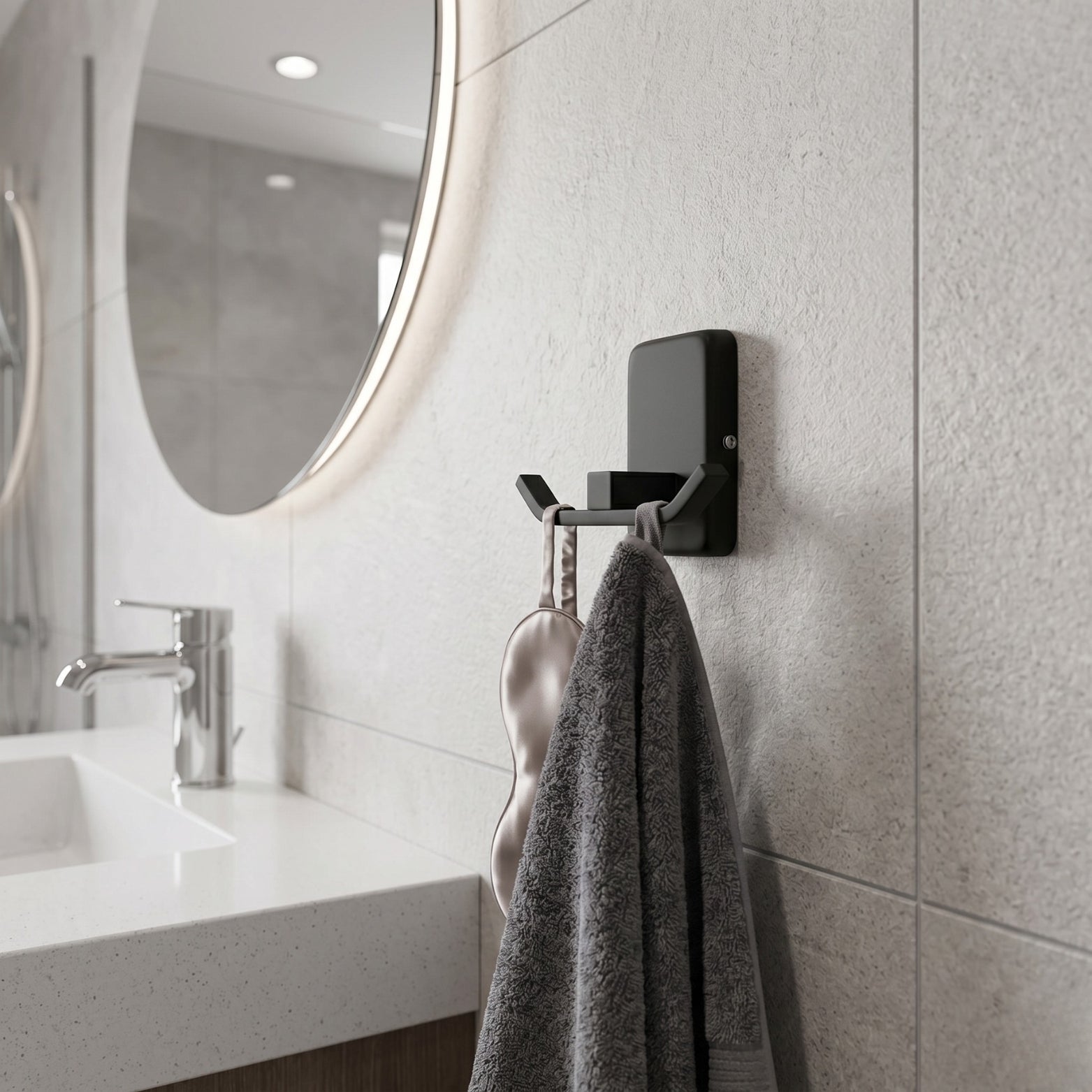 Sparrow premium SS304 grade stainless steel double robe hook in matte black modern finish showing dual-prong utility layout.