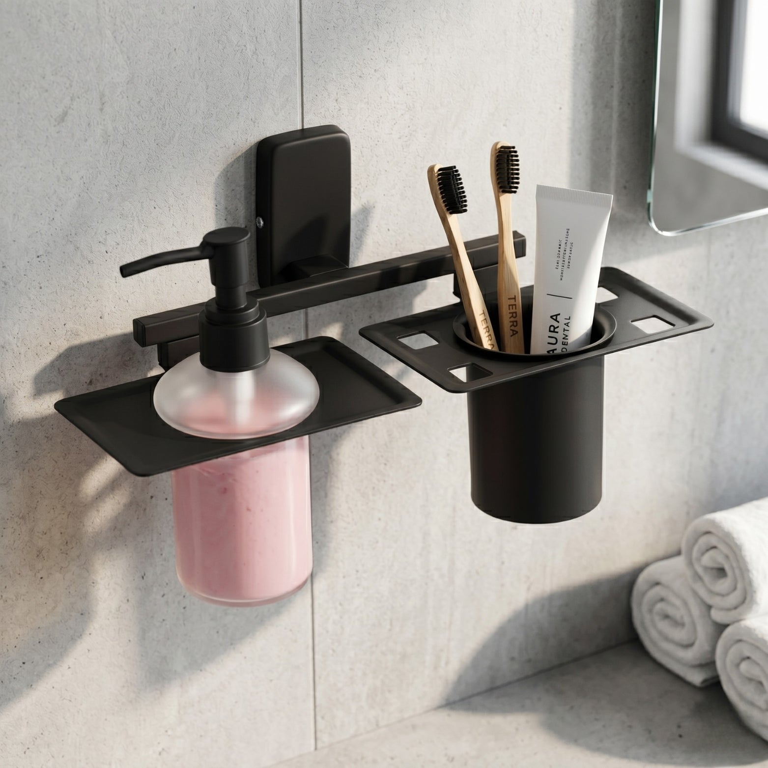 Wall mounted Sparrow SS304 bathroom dual holder with frosted glass bottle from Hardware Depot online store