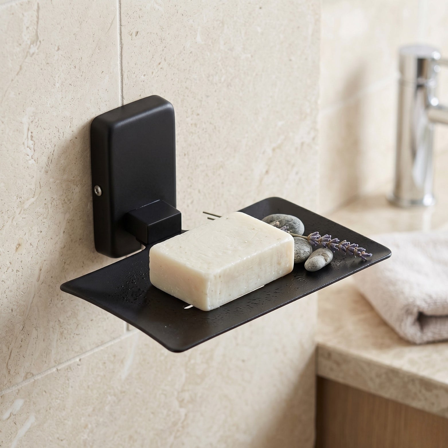 Sparrow SS304 wall mounted soap holder in premium Matt Black finish available at SS Hardware Bangalore