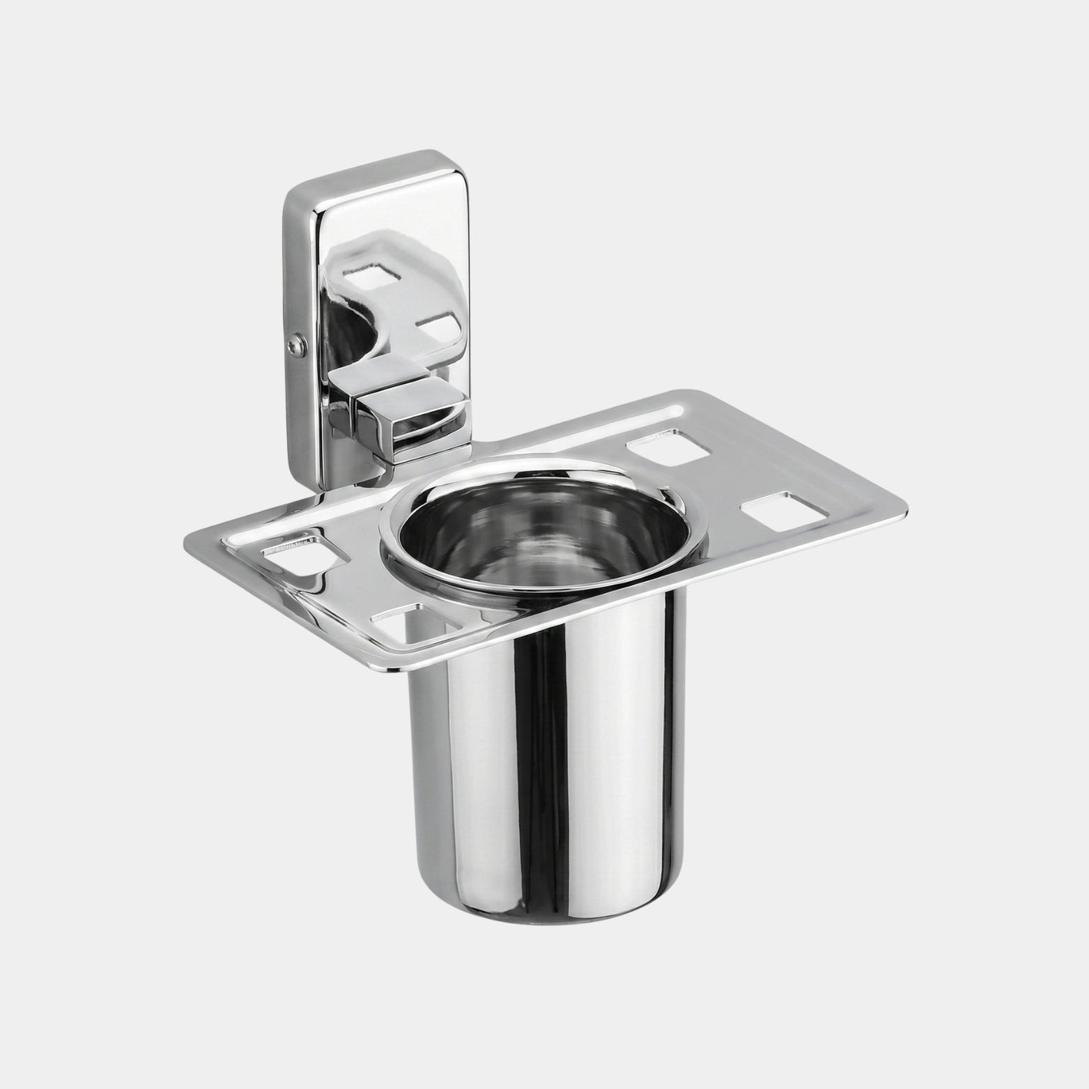 Sparrow chrome finish toothbrush stand and tumbler holder showcasing isolated side profile from SS Hardware Bangalore.