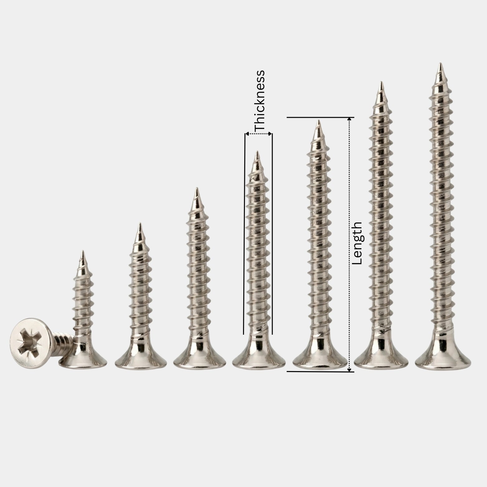 Stainless steel flat head hinge screws in 3.5mm and 4.2mm thickness